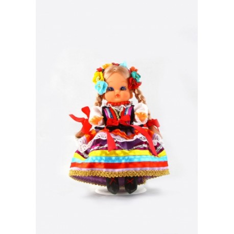 Doll in Lublinian purple folk dress 16 cm.