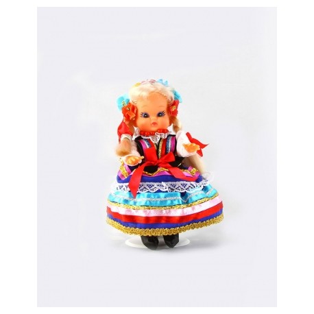 Doll in Lublinian blue folk dress 16 cm.
