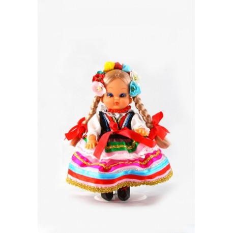 Doll in Lublinian pink folk dress 16 cm.