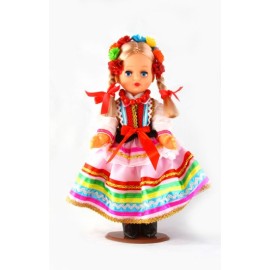 Doll in Lublinian light pink folk dress 30 cm.